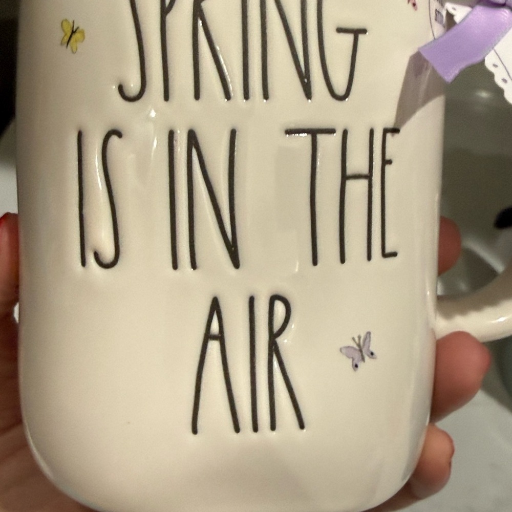 Rae Dunn Double-sided White Mug with Purple Accents - SPRING IS IN THE AIR- New - Picture 5 of 6